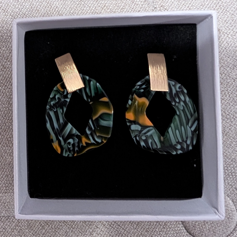 New River Island Gold and  Art Lacquered Earrings . For pierced ears.